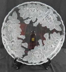 Studio Nova Winter Rose Frosted Crystal Serving Platter, 14" round