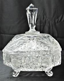 Vintage Lead Crystal Pinwheel Footed Candy Dish.