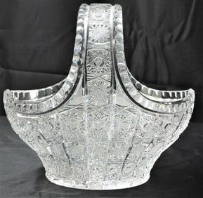 Vintage Czech Bohemia Large Hand Cut Crystal Glass Basket