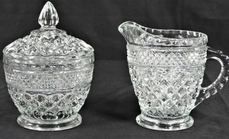Vintage Glass Creamer and Sugar Bowl Anchor Hocking Wexford