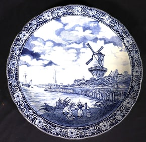 Vintage Delfts by Boch Ceramic Wall Plate Design Windmill Made BOCH BELGIUM