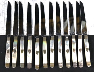 Fine set 12 French Silver MOP Handle Knives