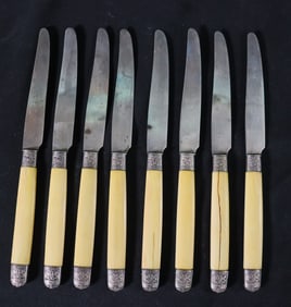 8 X French sterling silver knives with Bone Handle