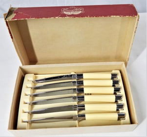 Vintage Carvel Hall Fine Cutlery Briddell Set 6 Steak Knives Original Case Sleeves