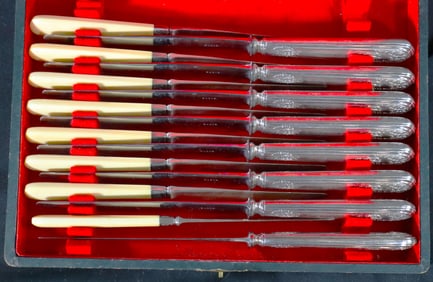 8 X Antique French Sterling Silver knives FRANCE and 8 X Sterling Silver knives with Monogrammed