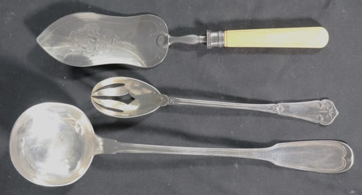 One Sterling silver Ladle, large serving spoon and art nouveau Cake server