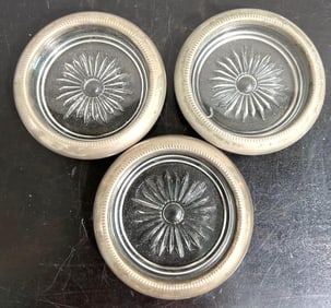 3 PCS, SILVERPLATED and GLASS COASTERS FROM HONG KONG