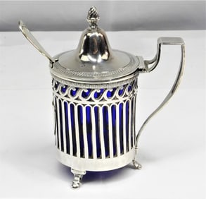 ANTIQUE STERLING SILVER MUSTARD POT with Mustard spoon