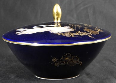Echt Kobalt Germany Cobalt Blue and Gold Decorated Round Covered Candy Dish