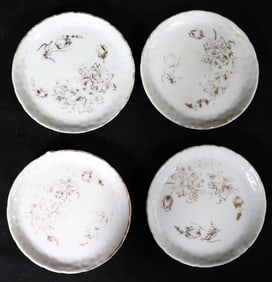 Set of 4 Porcelain Butter plates White - Floral Crossed Arrows Japan marks