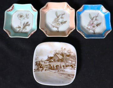 Three Vintage Butter Plates, floral design, Haviland & Co. Limoges, France and Ker Artis Italian