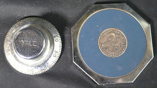 Vintage Paperweight Safe Combination Lock and One medal Community Bank 25 Years of Excellence plaque