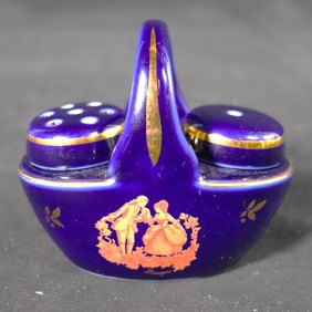 Porcelain of Limoges France, salt and pepper cellar Colbalt Blue