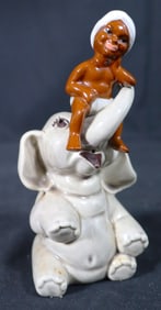 Vintage Ceramic Arts Studio Wisconsin Elephant and Rider salt and pepper Shakers Figurine