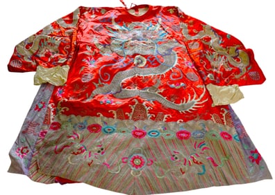 Chinese Old hand embroidery dragons Costume long robe Fine Qing Chinese Embroidered Dragon Robe