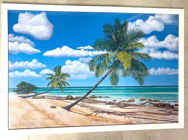 Framed colored print signed lower right