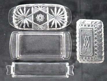 Four Unmatched Vintage Clear Glass Butter Dish