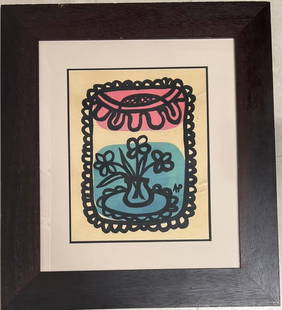 Amelia Pelaez (Cuban, 1896-1968) Framed watercolor on paper.: Amelia Pelaez (Cuban, 1896-1968) Framed watercolor on paper. signed lower right AP. We do not have a COA for this piece and is therefore being sold in the manner of Amelia Pelaez DIMENSION