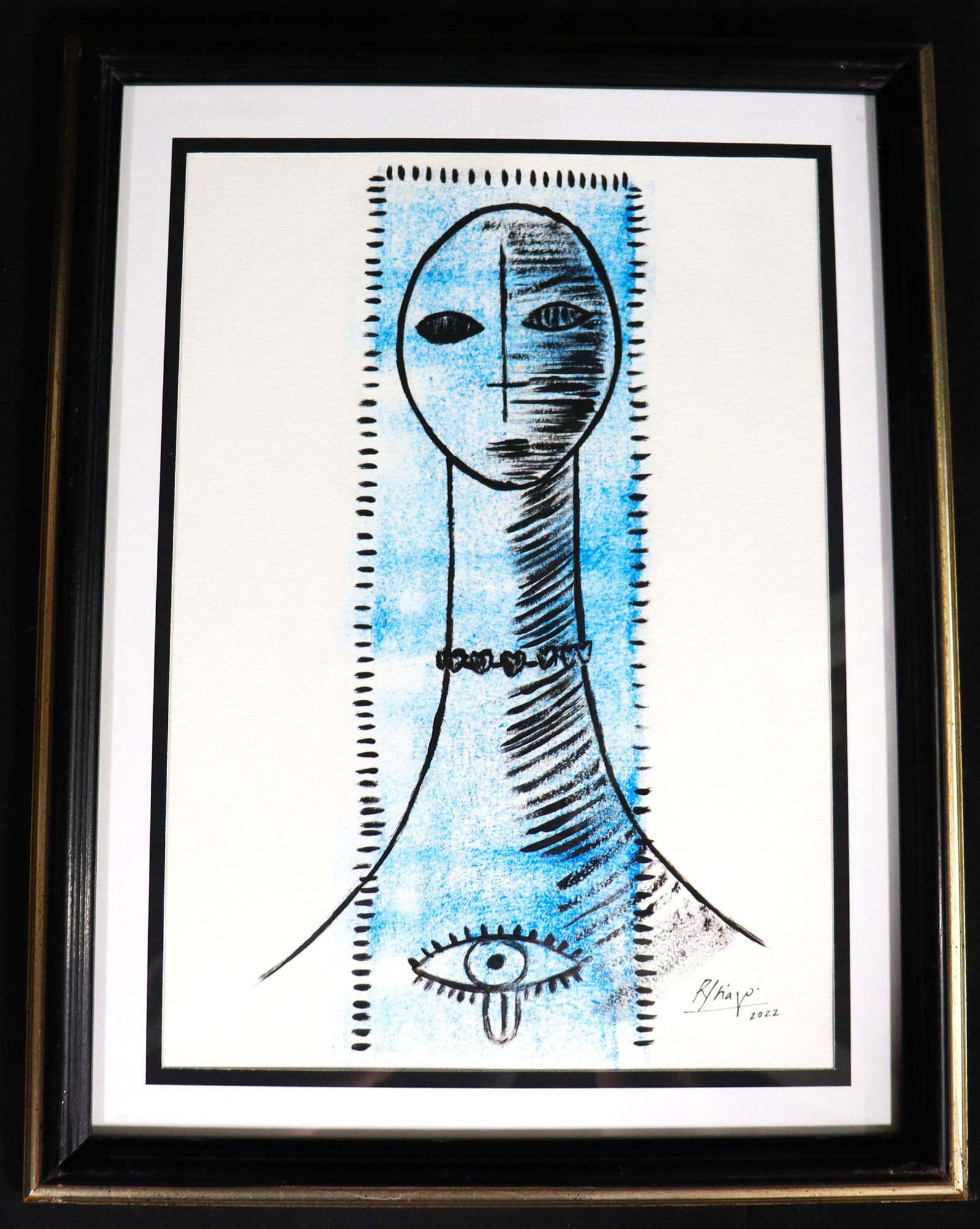 Framed Mixed media on paper signed JUAN ROBERTO DIAGO and dated 2022: Framed Mixed media on paper signed JUAN ROBERTO DIAGO (B La Habana, Cuba. 1971) and dated 2022 We do not have a COA for this piece and is therefore being sold in the manner of JUAN ROB