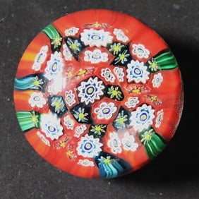 Vintage Hand-Blown Millefiori Art Glass Colorful Paperweight