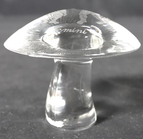 Vintage VIKING Glass MUSHROOM Etched Zodiac GEMINI Paperweight