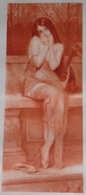 Framed Lithograph composition in sanguine ink on paper Signed Pierre Carrier-Belleuse and dated 1902