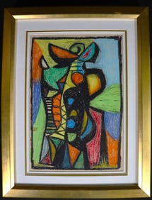 Framed Mixed Media on paper signed ATLAN lower Right