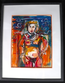 Framed Mixed Media on paper signed Gina Pellon (Cuban, 1926 - 2014)
