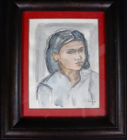 Framed Watercolor and charcoal on Paper signed J C  Orozco