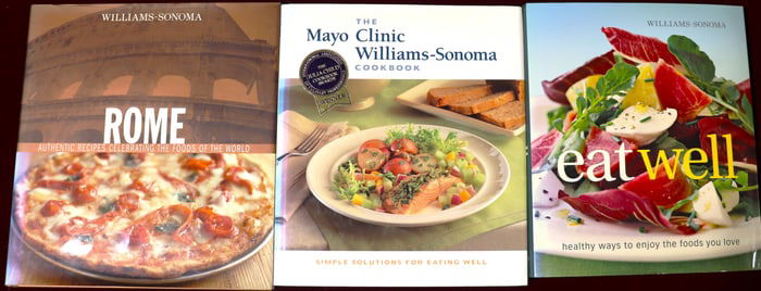 Three cookbooks with recipes by Williams-sonoma