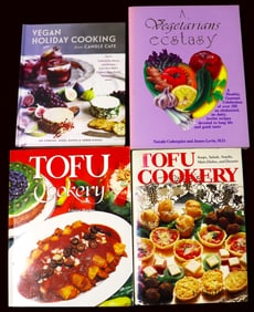Four cookbooks with recipes