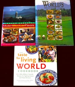 Three cookbooks with recipes