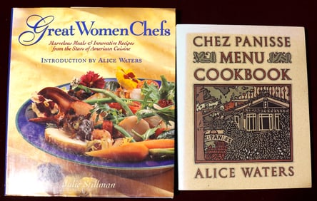 Two cooking books with recipes by Alice Waters