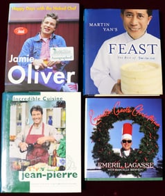 Four cookbooks with recipes