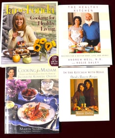 Four cookbooks with recipes