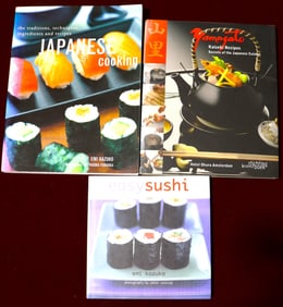 Three cookbooks with recipes