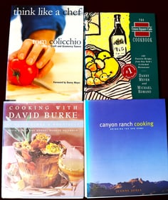 Four cookbooks with recipes