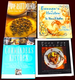 Four cookbooks with recipes