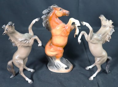 Three Porcelain Rearing Horses Figurine