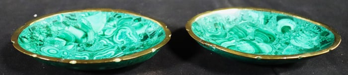 Pair of Malachite Oval Dish plates with Brass Rim