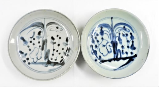 Pair of Antique Blue White " Chinese Plates Flowers