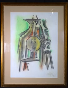 FRAMED Mixed Media on paper signed LAM lower Right and dated 1970