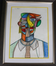 Framed Mixed Media on paper signed Conde and dated 92