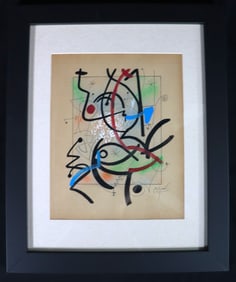Framed Mixed Media on Paper signed Miro Lower right