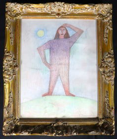 Framed Color Pencil on Paper signed R Tamayo