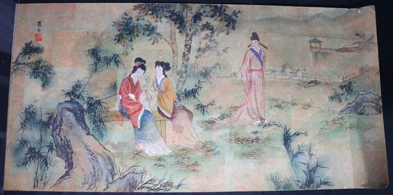 Unframed Chinese Watercolor Painting on Cork Paper