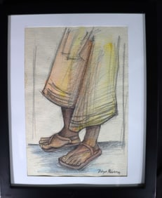 Framed Mixed Media on paper signed Diego Riviera