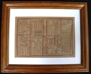 Framed Mixed Media on paper signed JOAQUIN TORRES-GARCIA