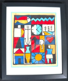 Framed Mixed Media on paper signed JOAQUIN TORRES-GARCIA and dated 48
