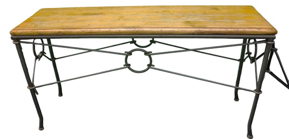 Fancy iron console table with wood top